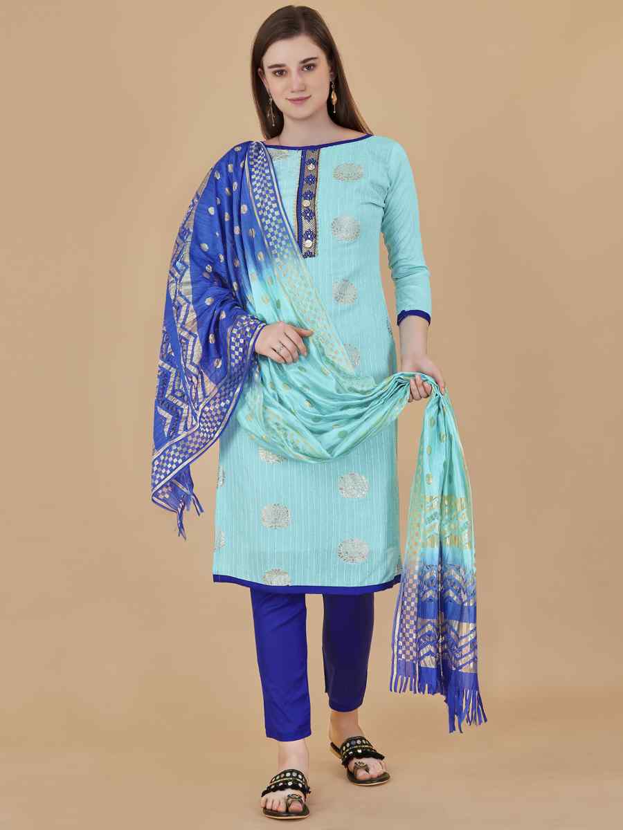 Sea Green Cotton Jacquard Handwoven Casual Festival Pant Salwar Kameez