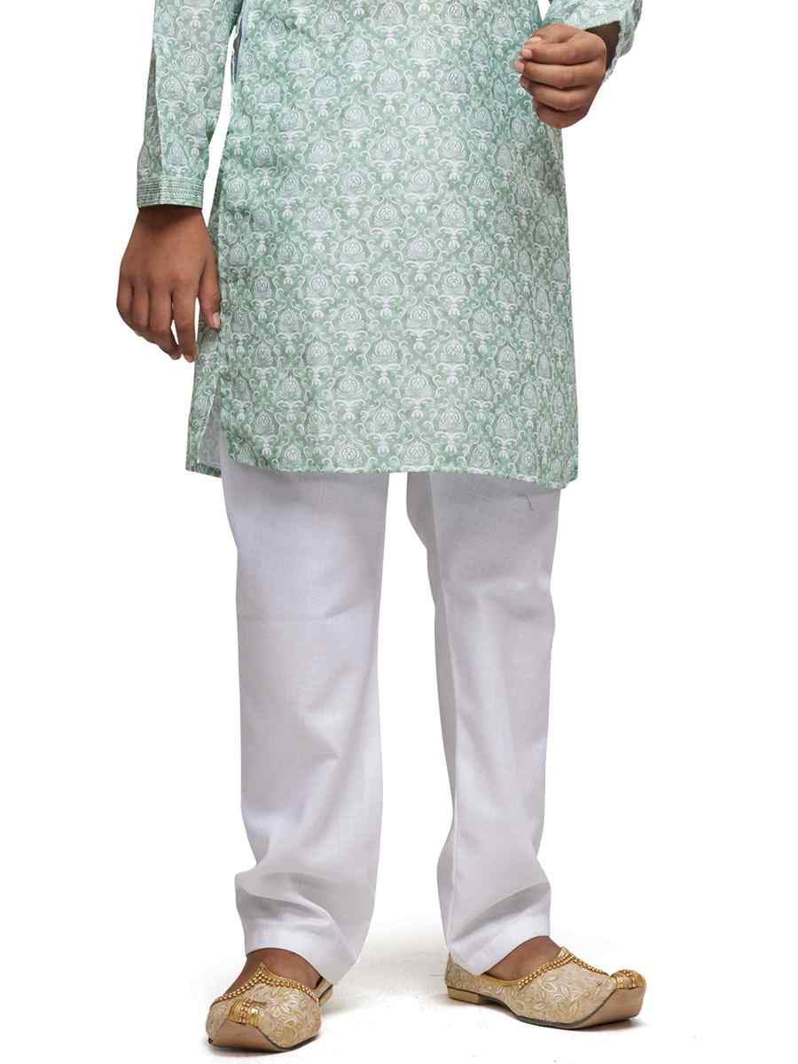 Sea Green Cotton Printed Festival Party Kurta