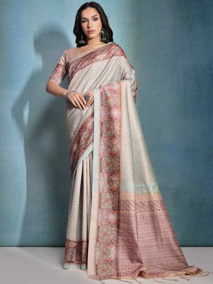 Sea Green Cotton Silk Printed Casual Festival Contemporary Saree