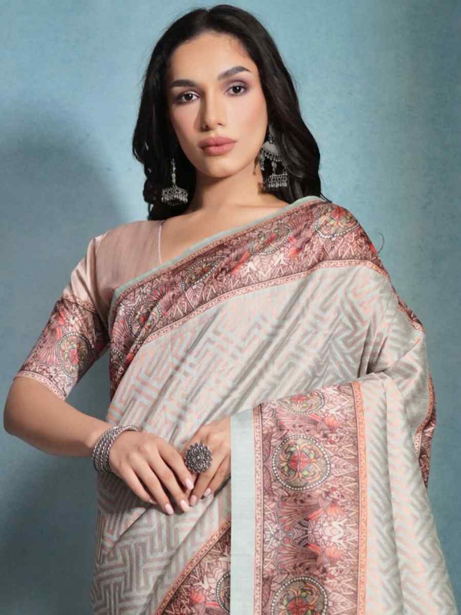 Sea Green Cotton Silk Printed Casual Festival Contemporary Saree