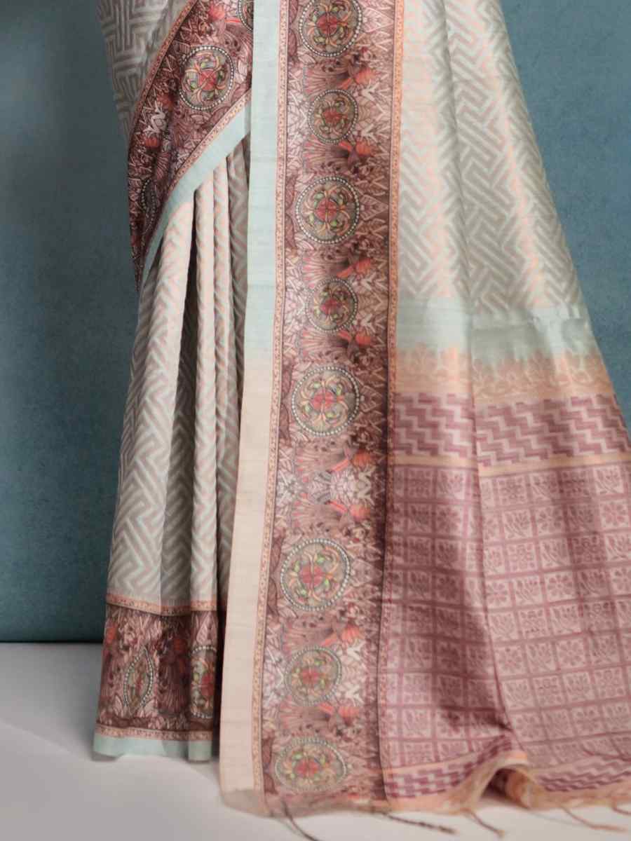 Sea Green Cotton Silk Printed Casual Festival Contemporary Saree