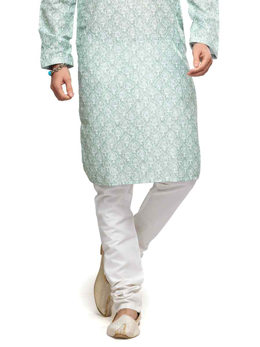 Sea Green Cotton Woven Festival Party Kurta