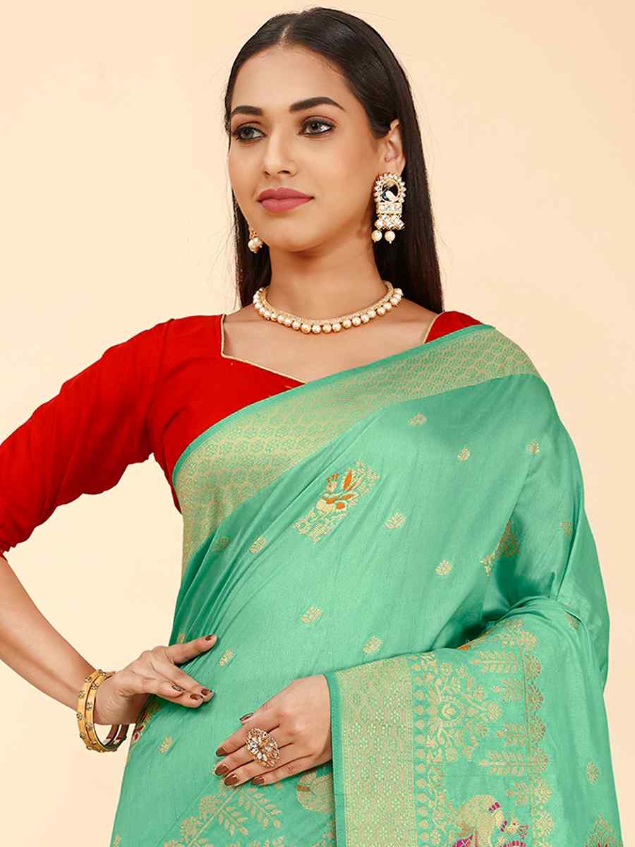 Sea Green Dola Silk Handwoven Wedding Festival Heavy Border Saree