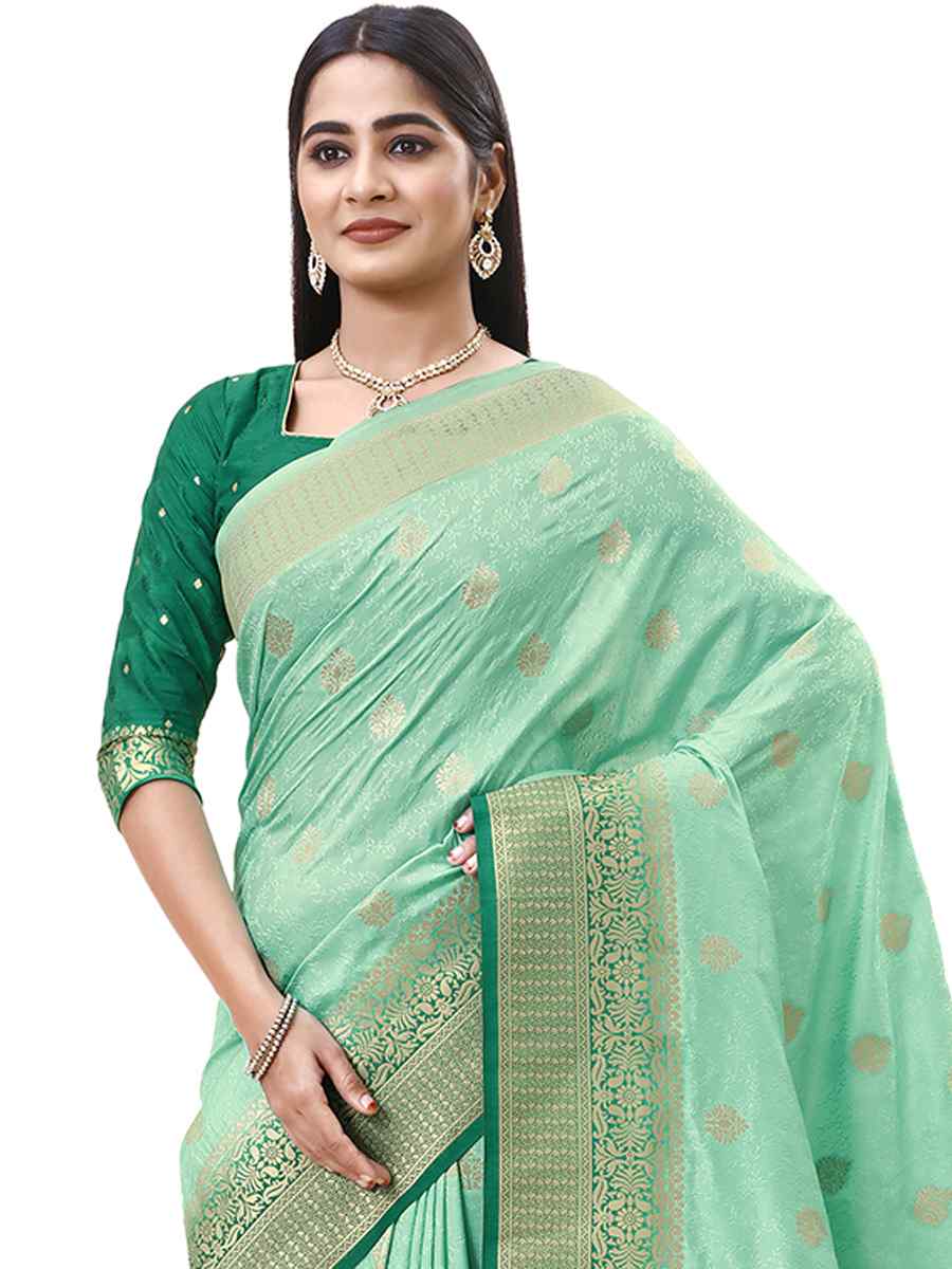 Sea Green Dola Silk Handwoven Wedding Festival Heavy Border Saree