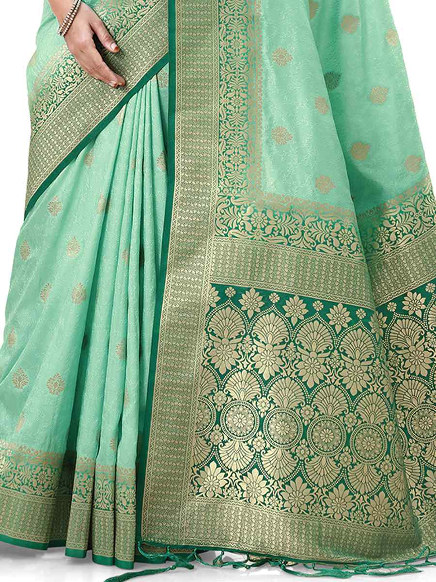 Sea Green Dola Silk Handwoven Wedding Festival Heavy Border Saree