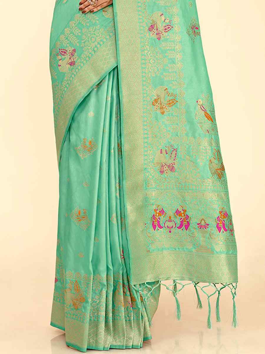 Sea Green Dola Silk Handwoven Wedding Festival Heavy Border Saree