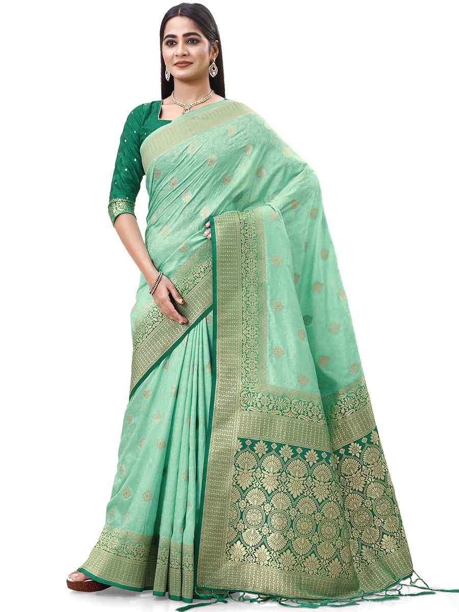 Sea Green Dola Silk Handwoven Wedding Festival Heavy Border Saree