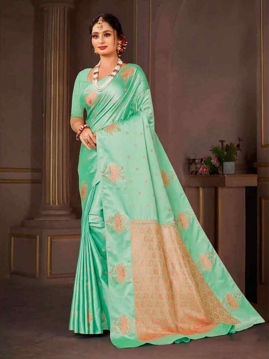 Sea Green Dyed Silk Handwoven Traditional Bridal Reception Festival Wedding Fancy Heavy Border Saree