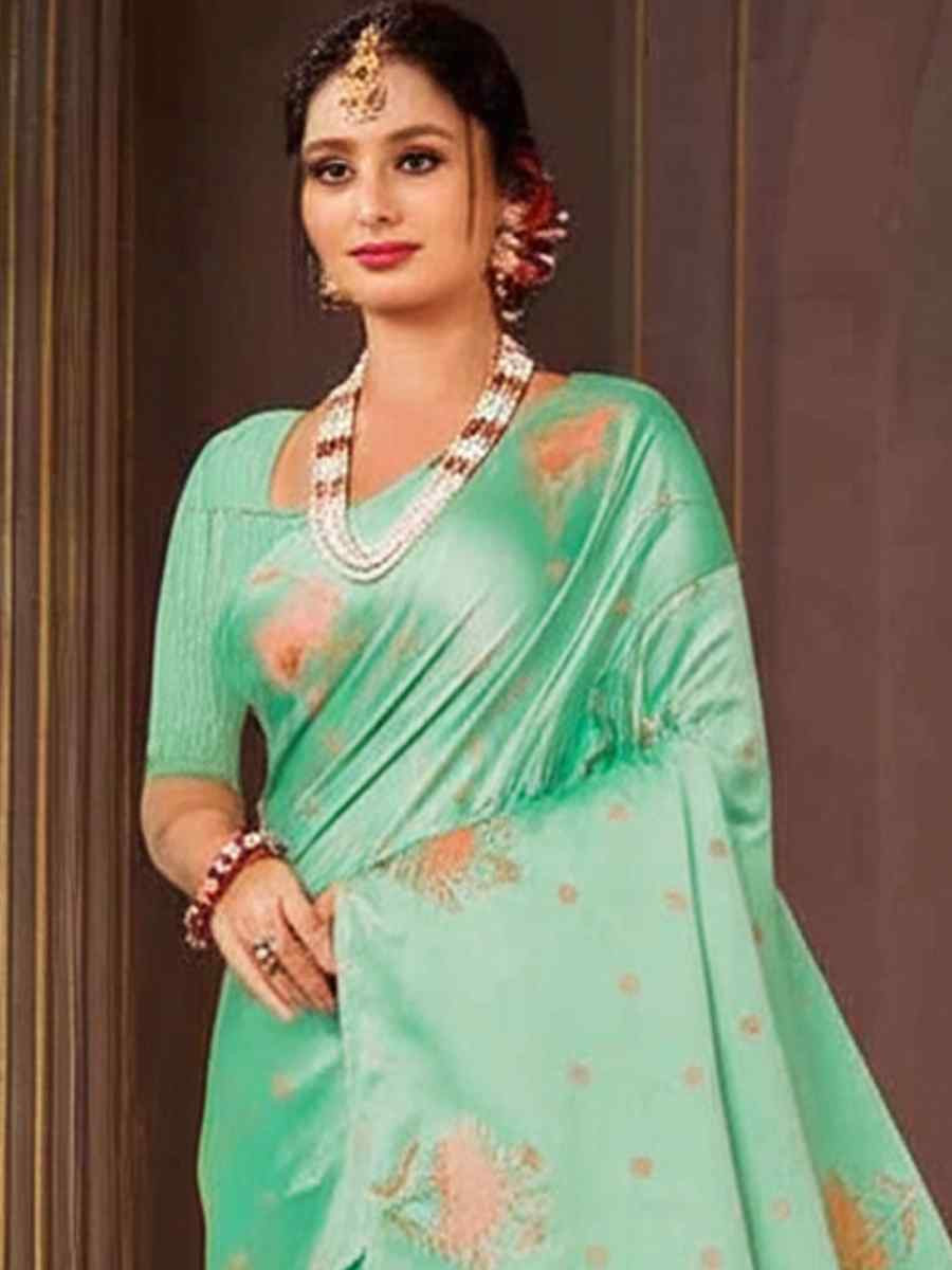Sea Green Dyed Silk Handwoven Traditional Bridal Reception Festival Wedding Fancy Heavy Border Saree