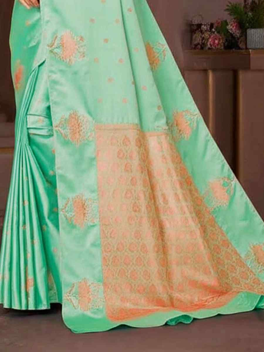 Sea Green Dyed Silk Handwoven Traditional Bridal Reception Festival Wedding Fancy Heavy Border Saree