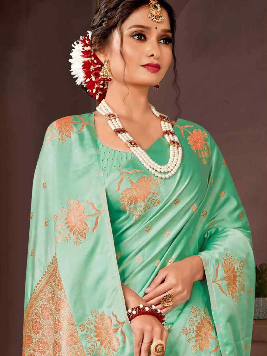 Sea Green Dyed Silk Handwoven Traditional Bridal Reception Festival Wedding Fancy Heavy Border Saree