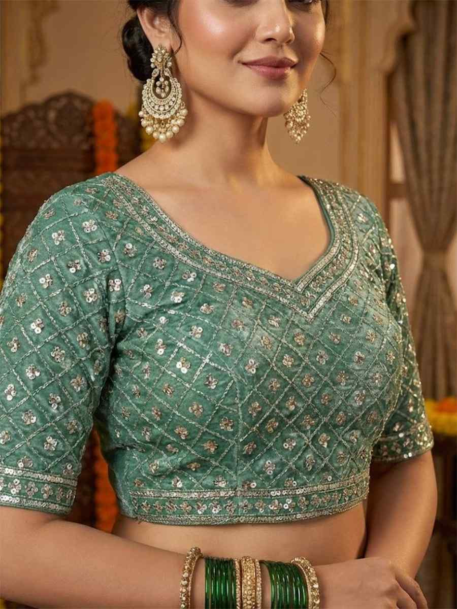 Sea Green Fandy Satin Silk Zari Sequins Embroidery Reception Festival Wedding Party Fancy Heavy Border Sarees