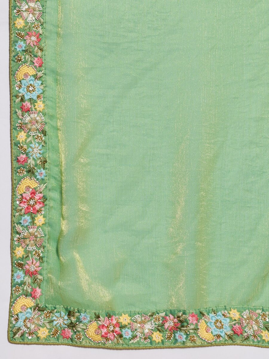 Sea Green Fendy Chiffon Embroidery Wedding Reception Party Heavy Border Sarees