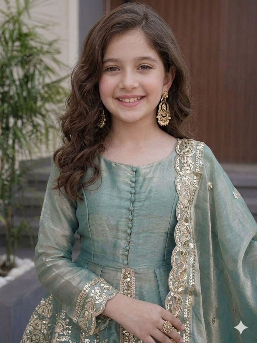 Sea Green Fendy Silk Embroidered Ethnic Casual Festival Party Wedding Salwars Girls Wear