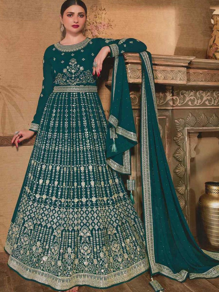Sea Green Georgette Embroidered Wedding Festival Anarkali Bollywood Style Salwar Kameez