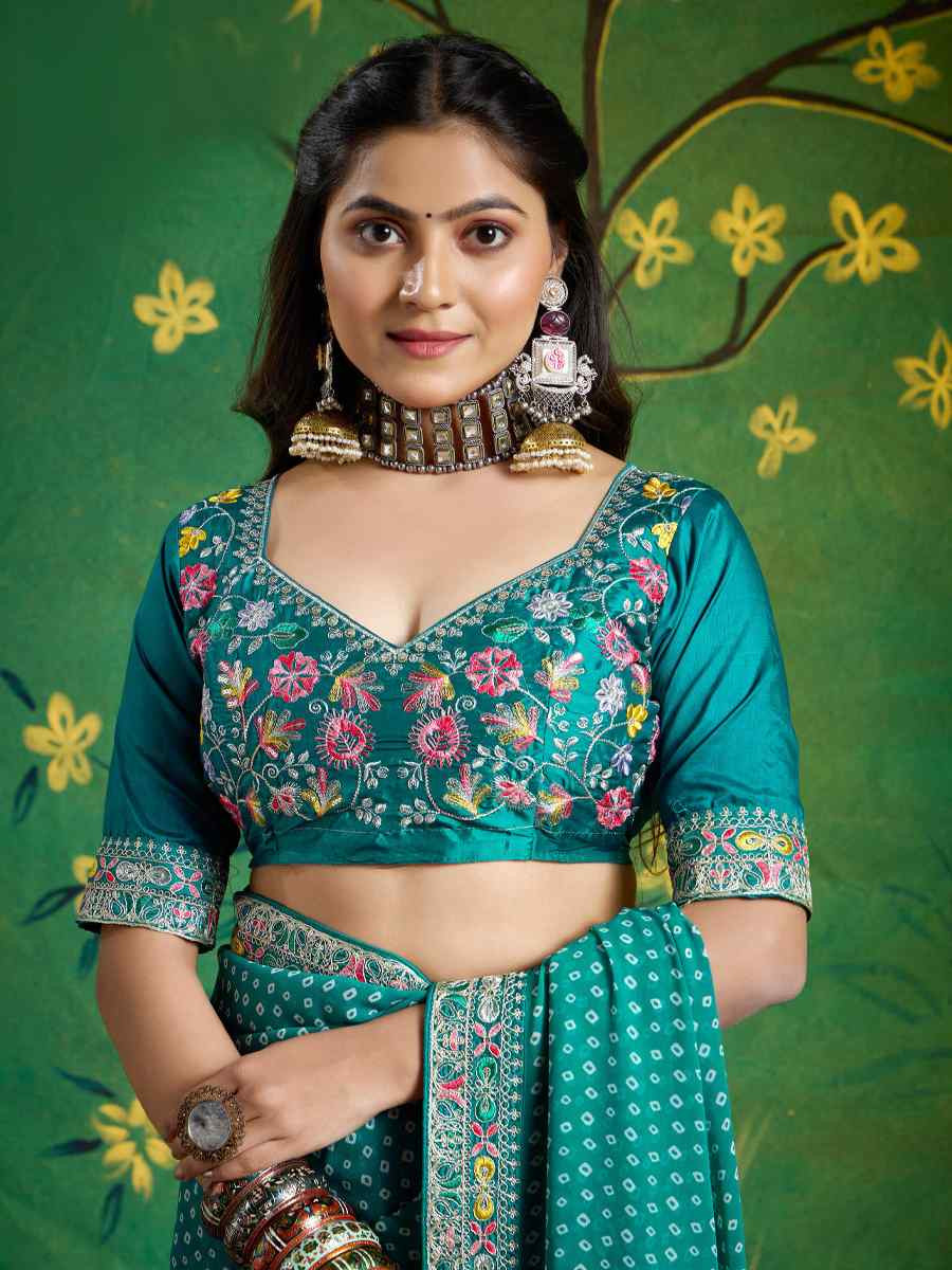Sea Green Georgette Embroidery Bridal Reception Festival Wedding Fancy Heavy Border Saree