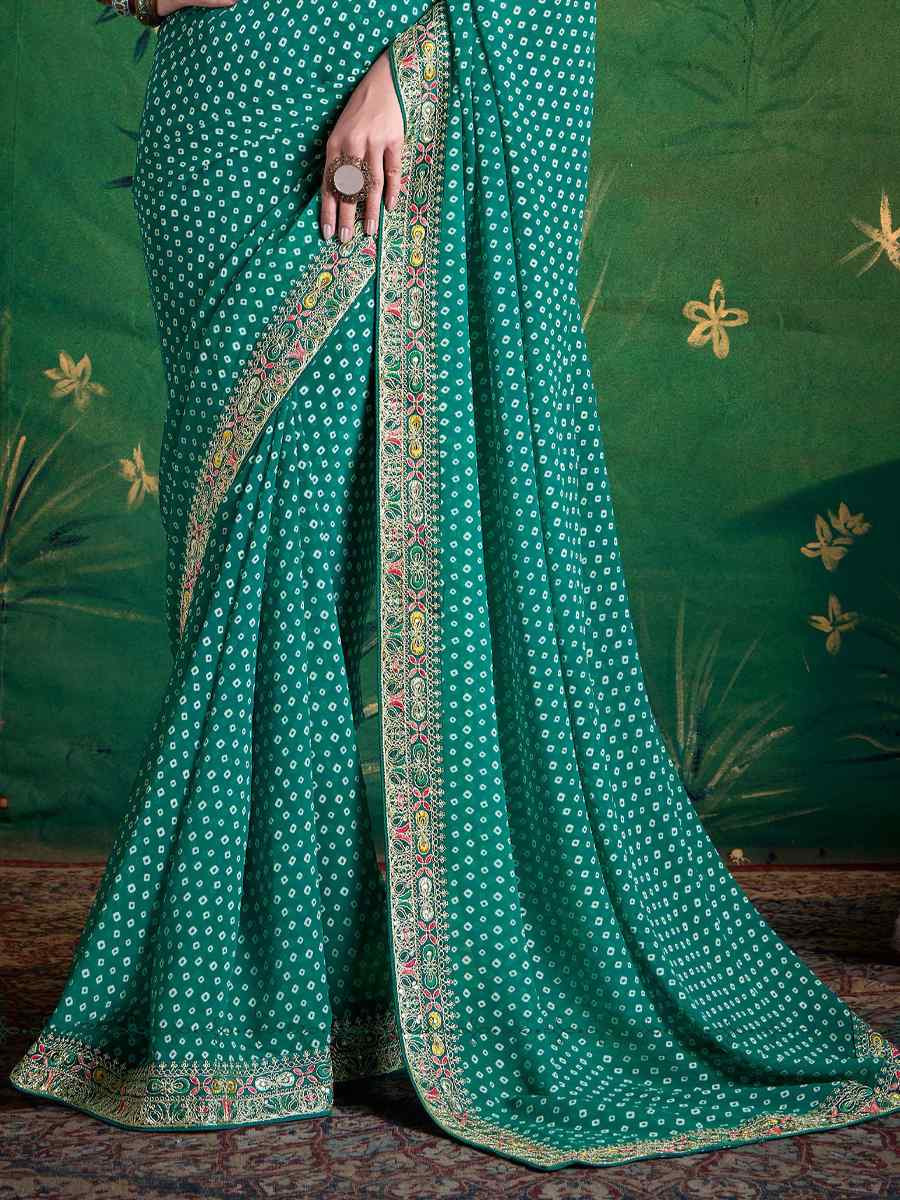 Sea Green Georgette Embroidery Bridal Reception Festival Wedding Fancy Heavy Border Saree