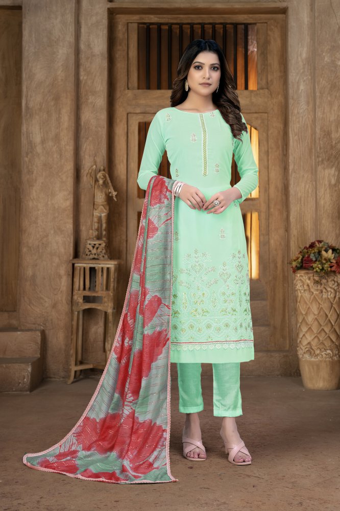 Sea Green Georgette Sequins Festival Party Pant Salwar Kameez
