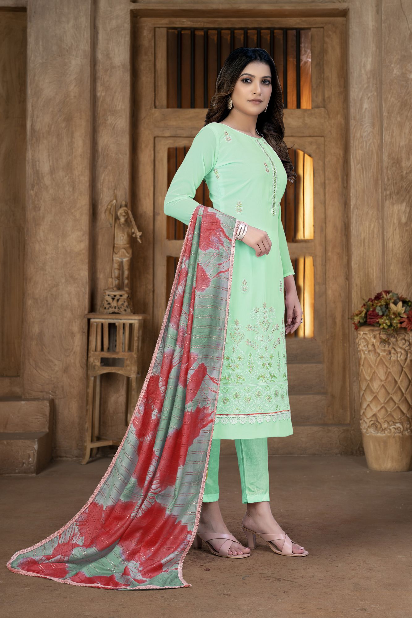 Sea Green Georgette Sequins Festival Party Pant Salwar Kameez