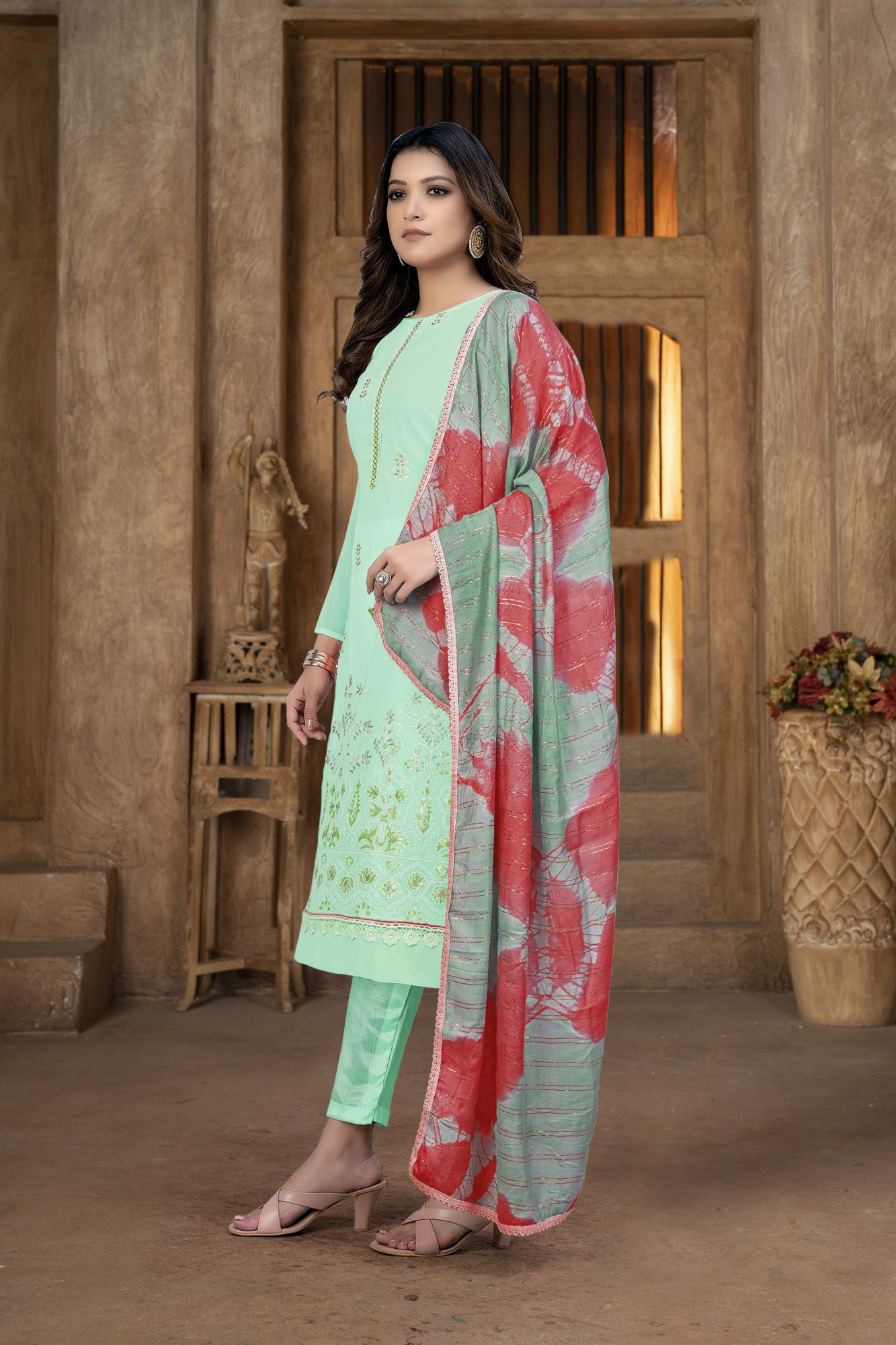 Sea Green Georgette Sequins Festival Party Pant Salwar Kameez
