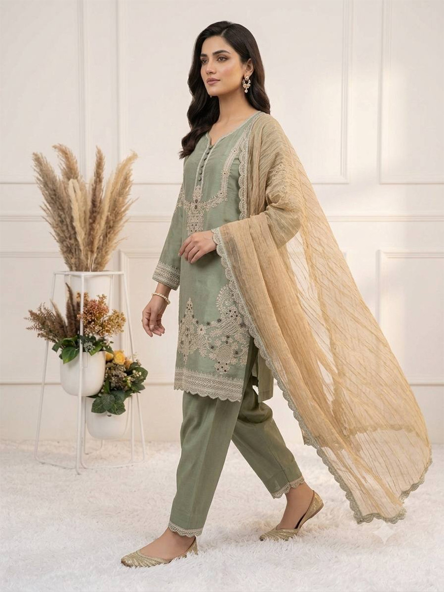 Sea Green Glass Satin Embroidery Sequins Wedding Party Festival Casual Ready Palazzo Pant Salwar Kameez