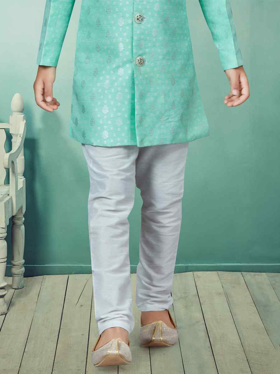 Sea Green Heavy Banarasi Jacquard Embroidered Party Festival Kurta Pyjama Boys Wear