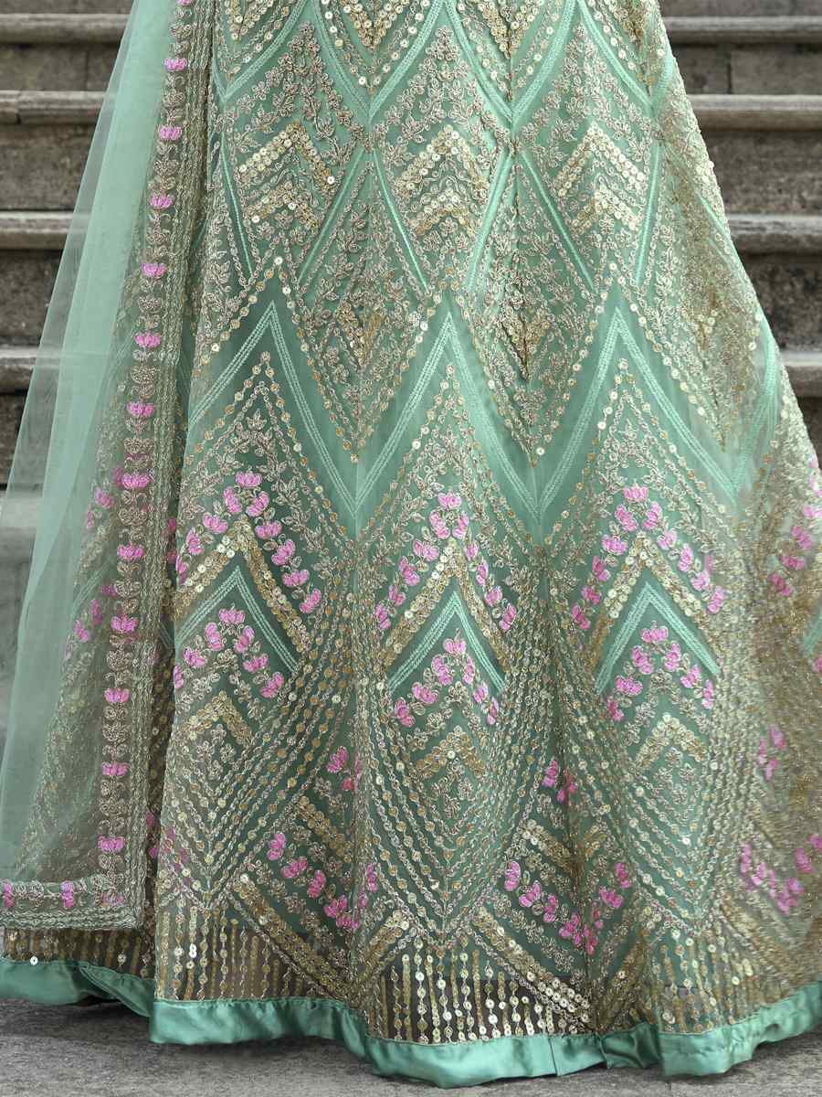 Sea Green Heavy Butterfly Net Embroidered Festival Wedding Anarkali Salwar Kameez