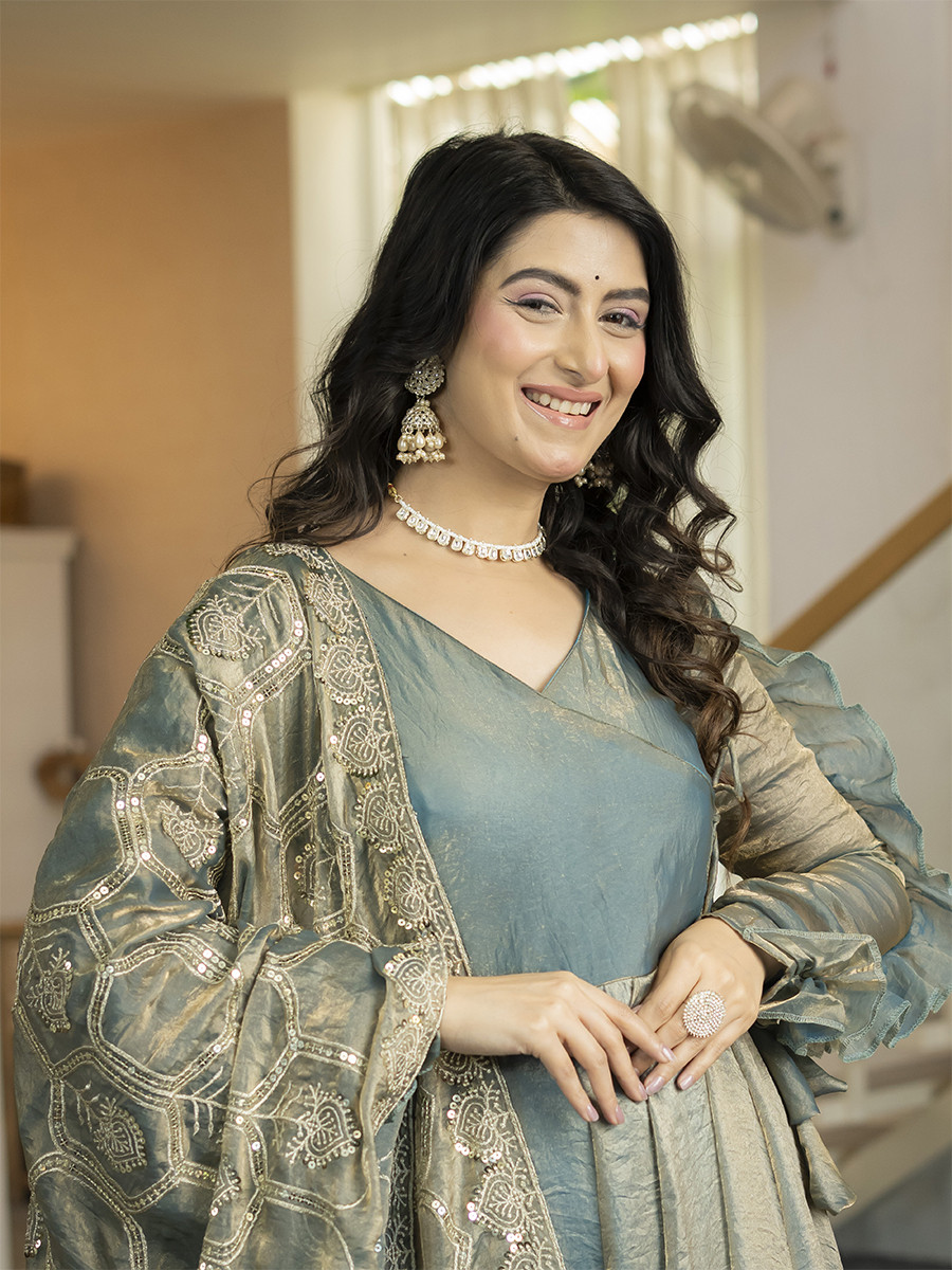 Sea Green Heavy Fandy Silk Embroidery Sequins Wedding Party Festival Casual Ready Anarkali Palazzo Pant Salwar Kameez