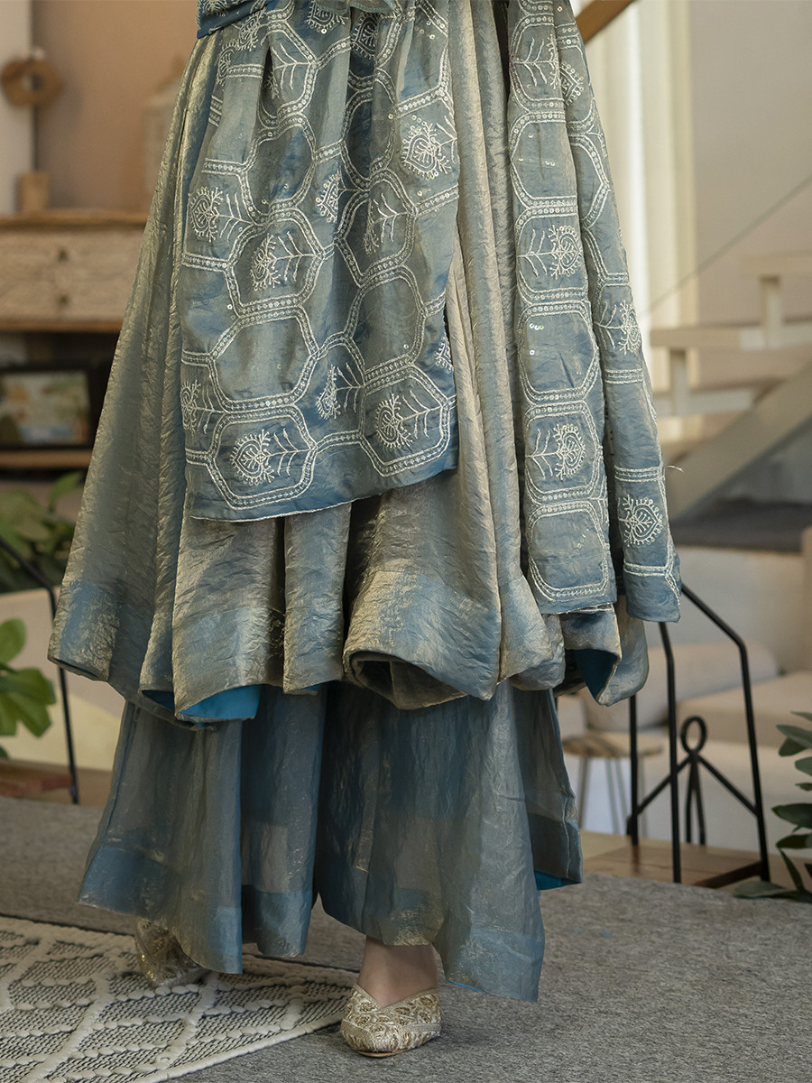 Sea Green Heavy Fandy Silk Embroidery Sequins Wedding Party Festival Casual Ready Anarkali Palazzo Pant Salwar Kameez