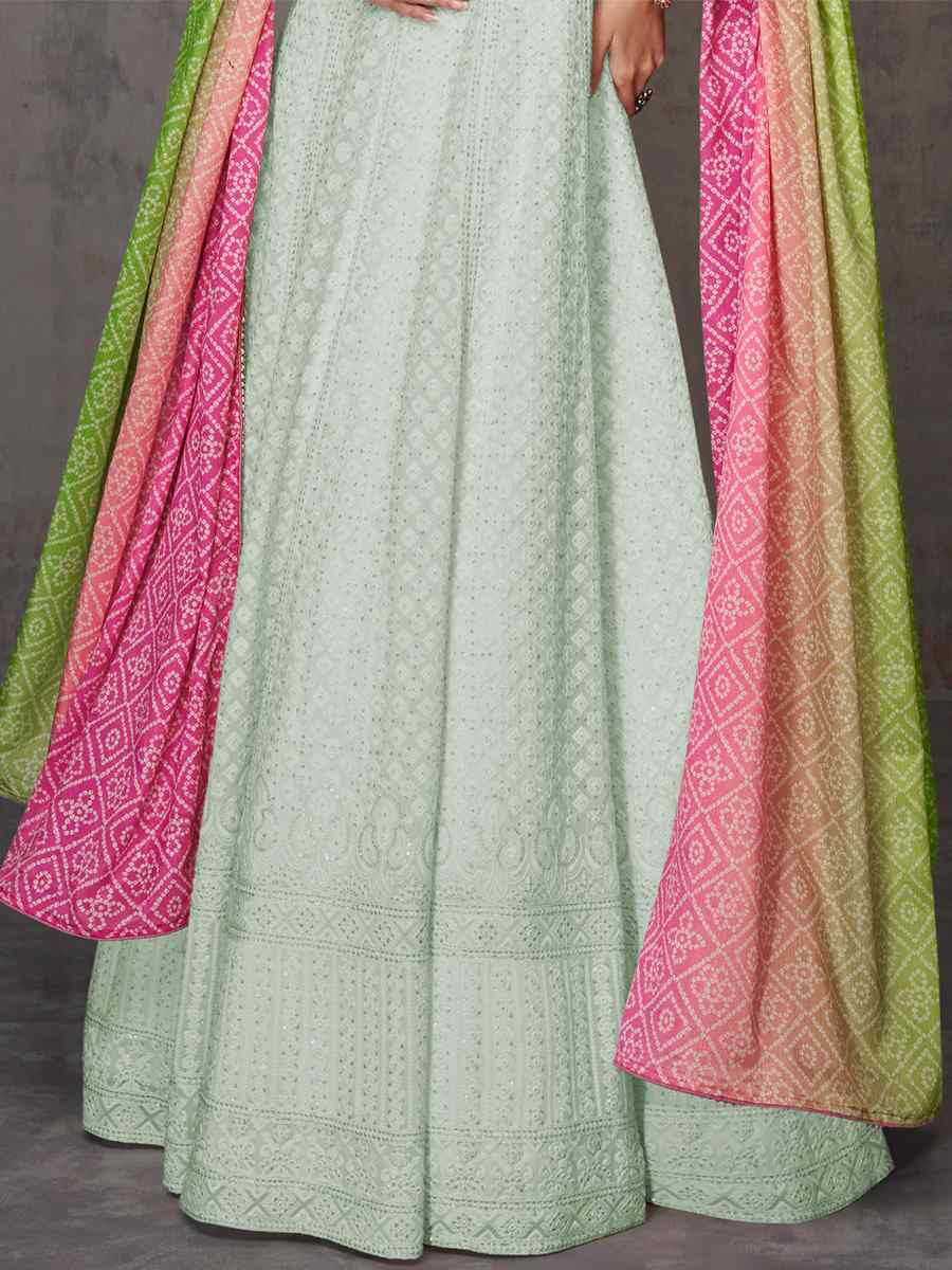 Sea Green Heavy Faux Georgette Embroidered Festival Wedding Anarkali Salwar Kameez