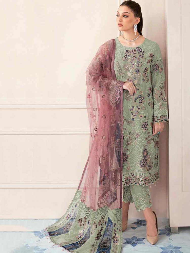 Sea Green Heavy Faux Georgette Embroidered Festival Party Pant Salwar Kameez