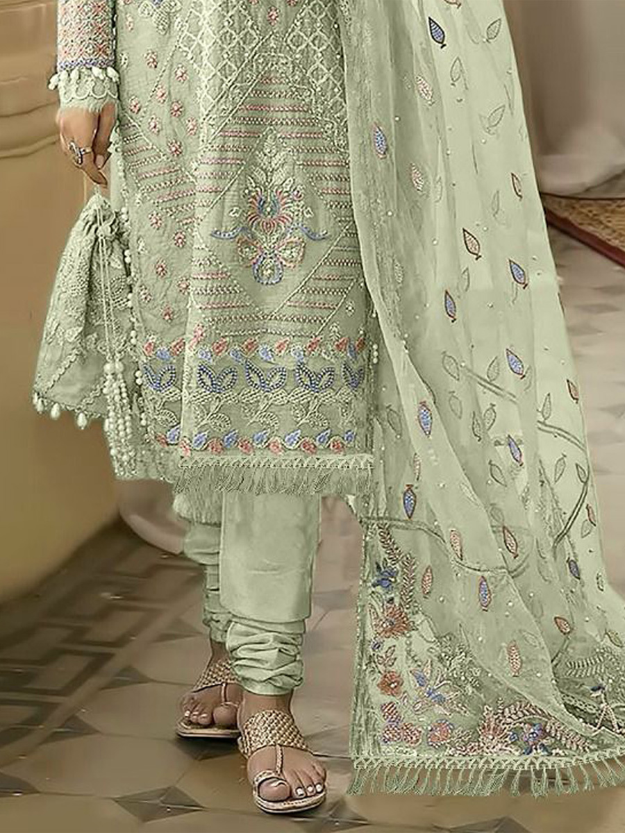 Sea Green Heavy Faux Georgette Embroidered Festival Wedding Pant Salwar Kameez