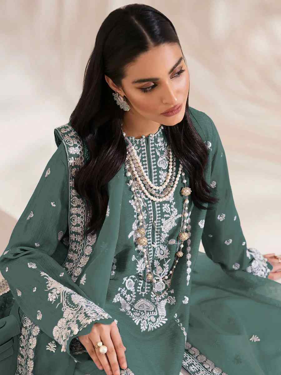 Sea Green Heavy Faux Georgette Embroidered Festival Wedding Pant Salwar Kameez