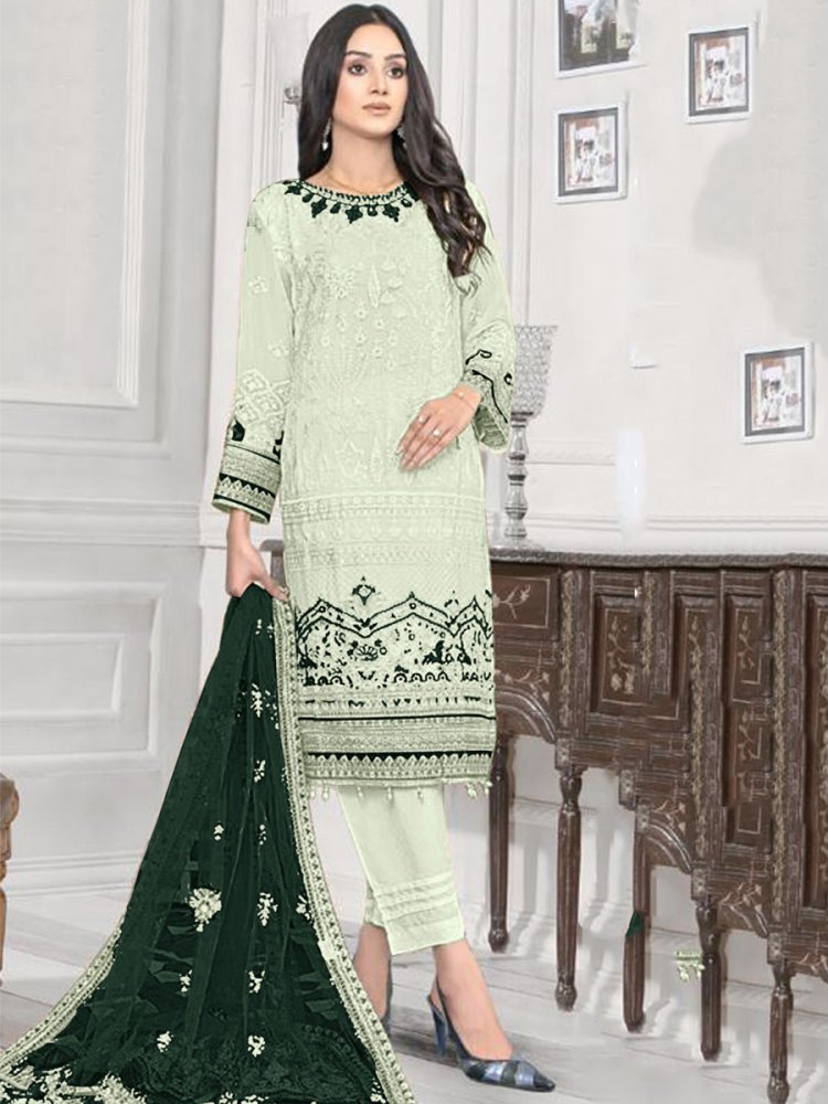 Sea Green Heavy Faux Georgette Embroidered Festival Wedding Pant Salwar Kameez