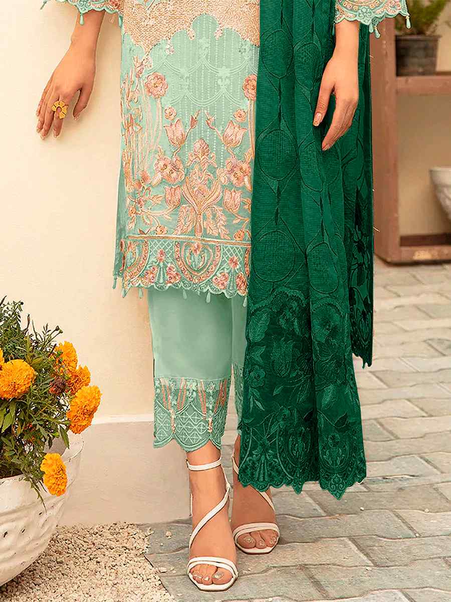 Sea Green Heavy Georgette Embroidered Festival Wedding Pant Salwar Kameez