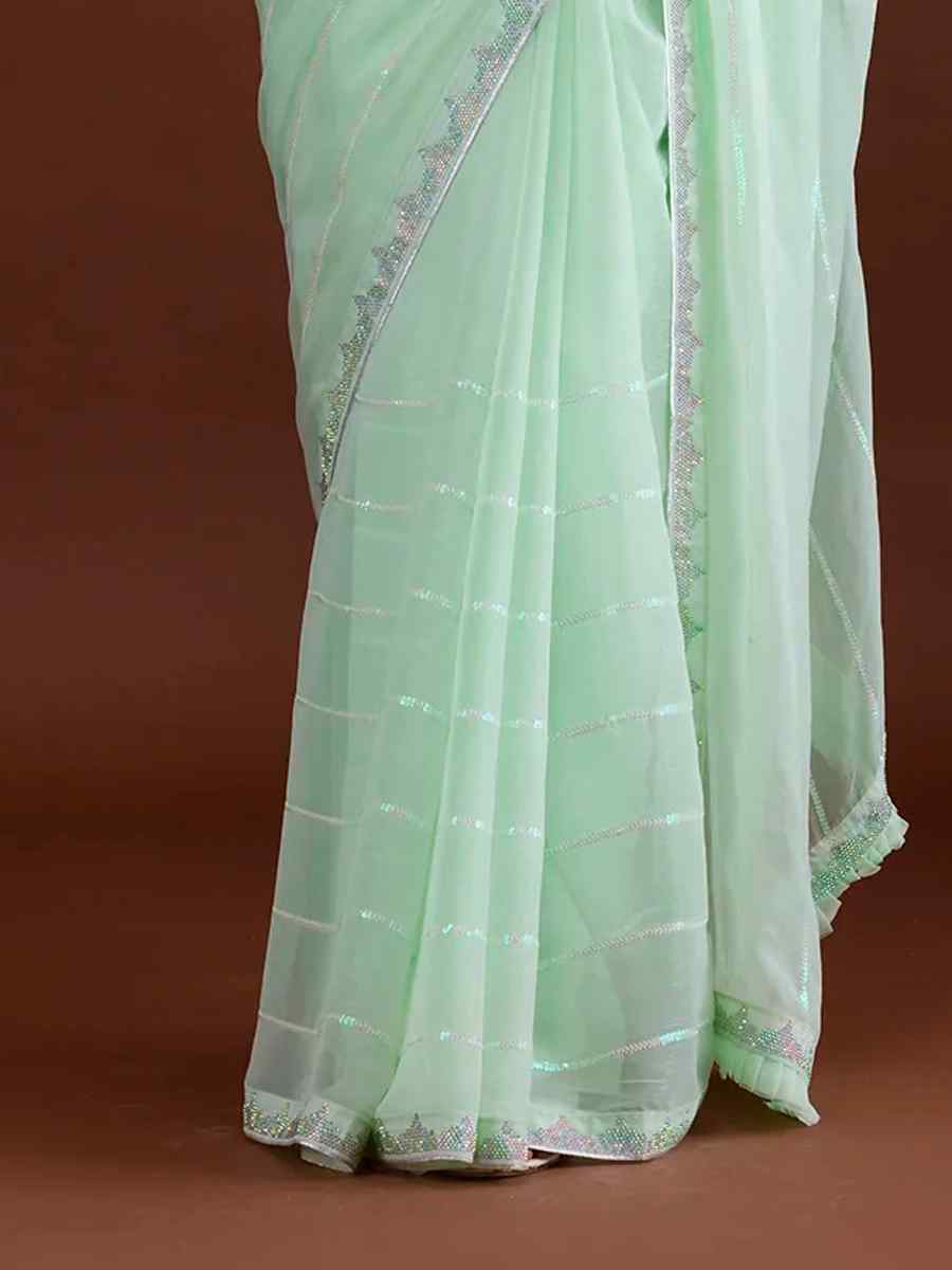Sea Green Heavy Georgette Handwoven Party Festival Classic Style Saree