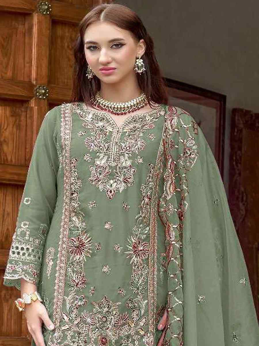 Sea Green Heavy Organza Embroidered Festival Casual Pant Salwar Kameez