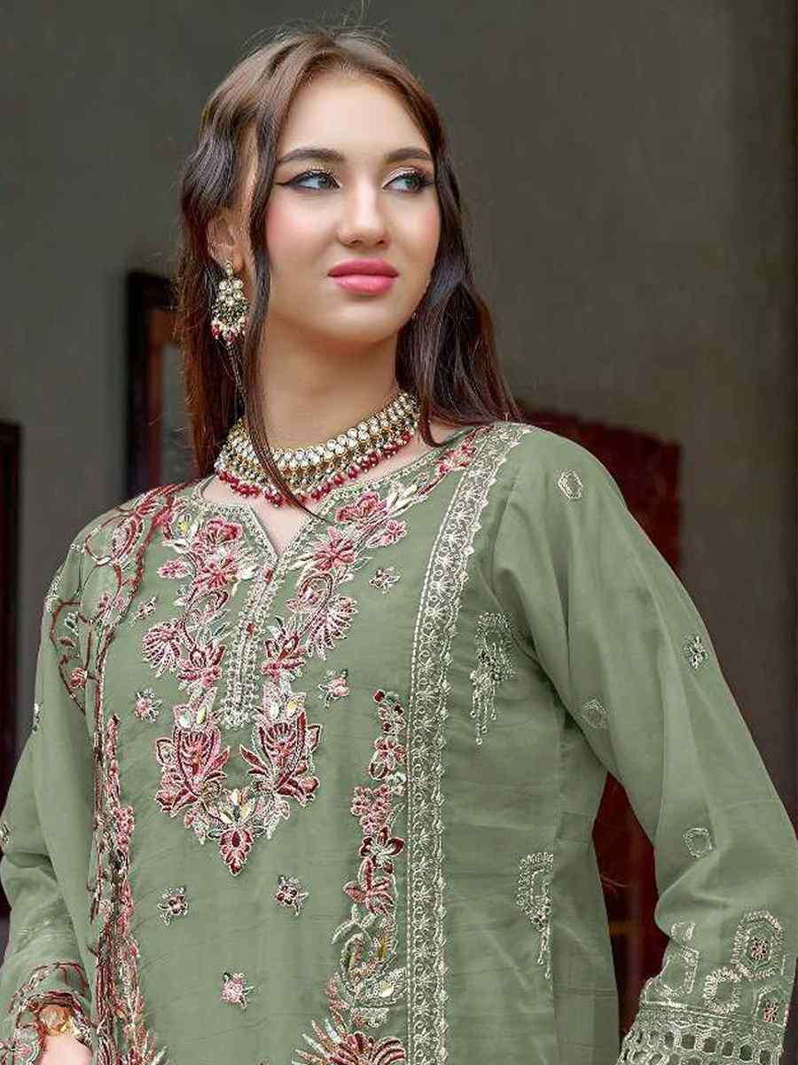 Sea Green Heavy Organza Embroidered Festival Casual Pant Salwar Kameez