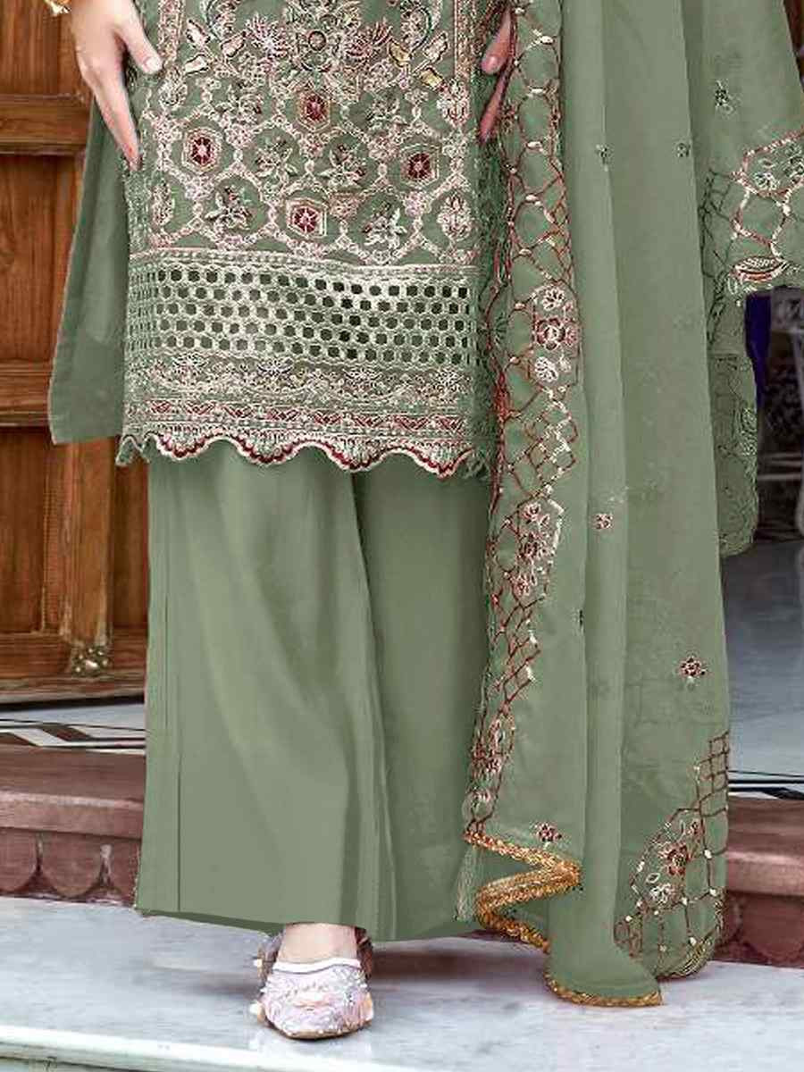Sea Green Heavy Organza Embroidered Festival Casual Pant Salwar Kameez