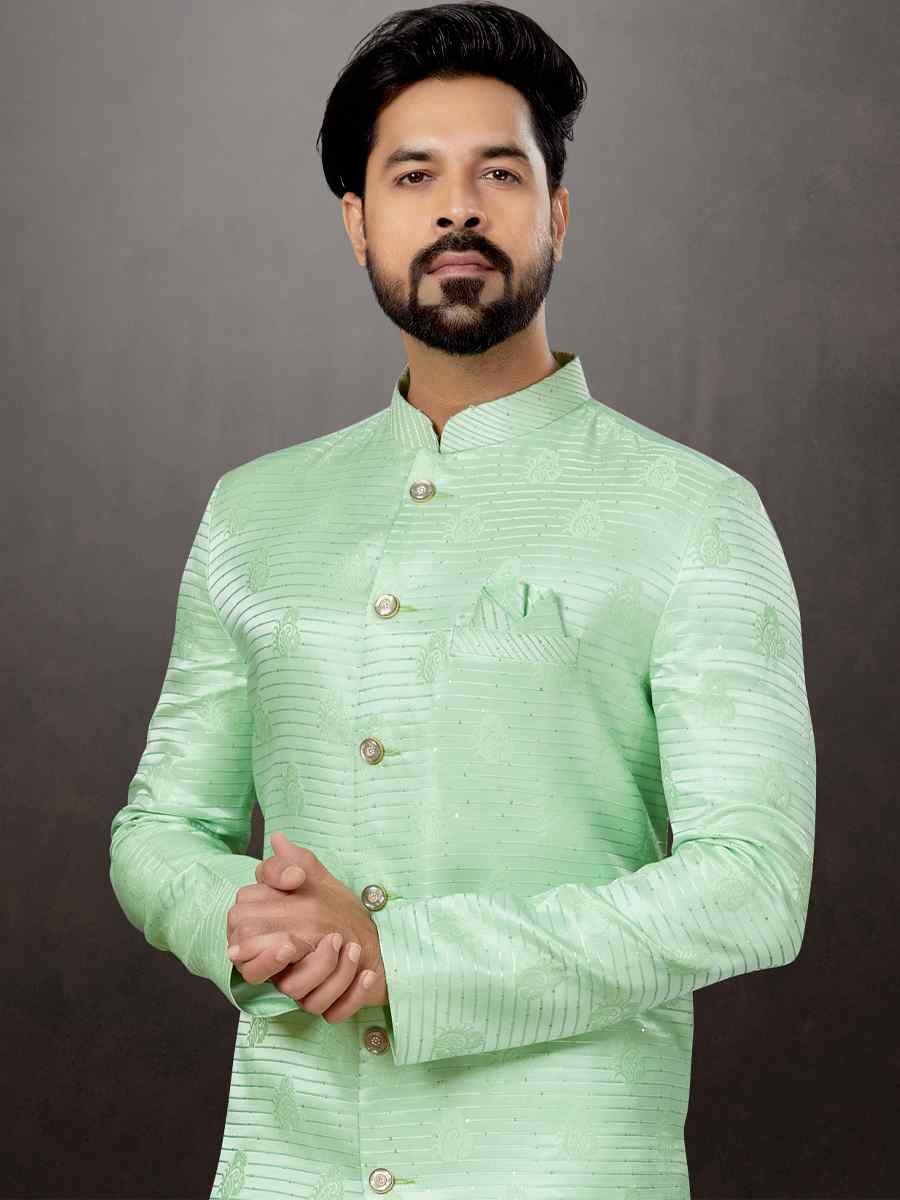 Sea Green Jacquard Embroidered Festival Wedding Sherwani