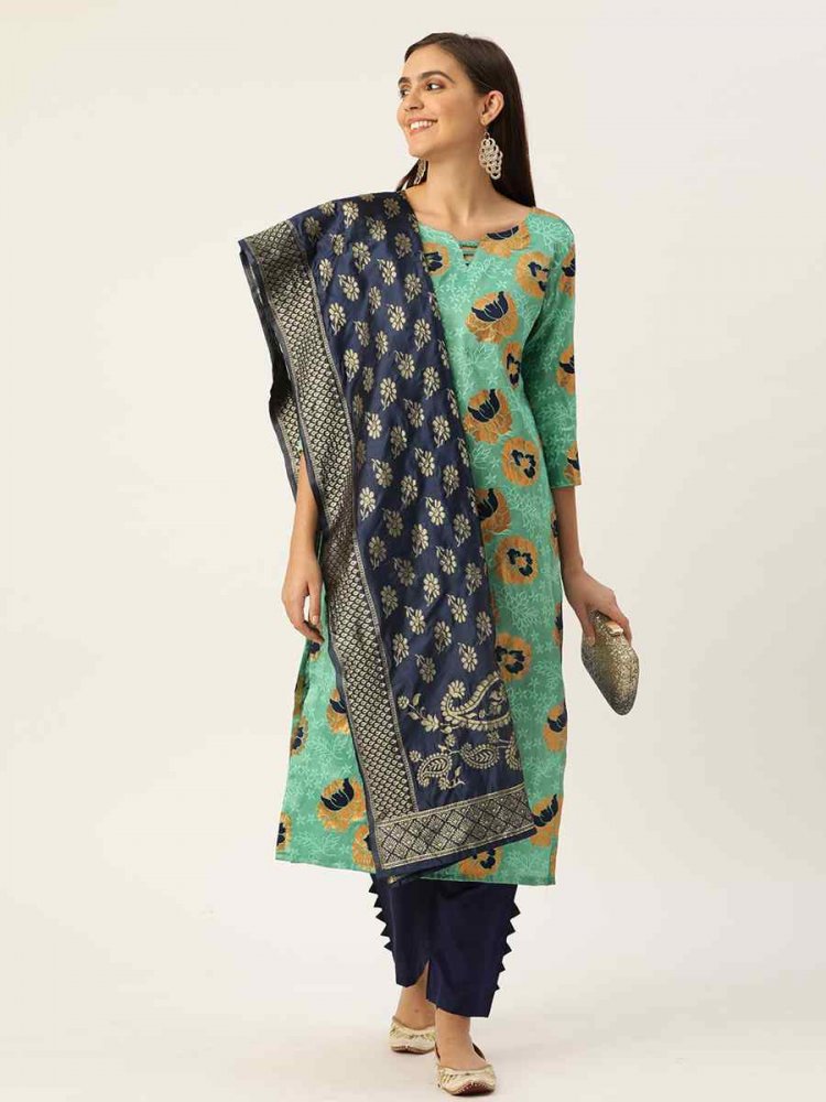 Sea Green Jacquard Embroidered Party Casual Pant Salwar Kameez