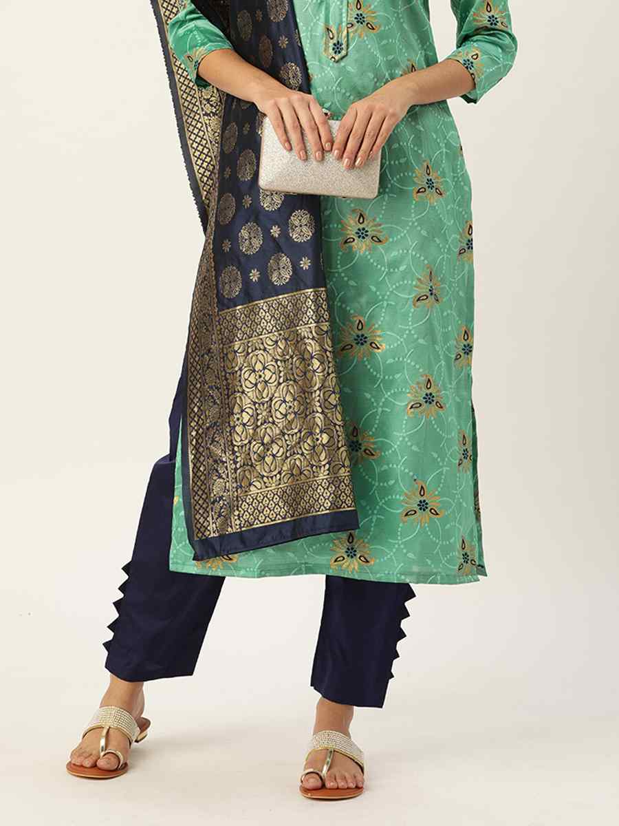 Sea Green Jacquard Embroidered Party Casual Pant Salwar Kameez