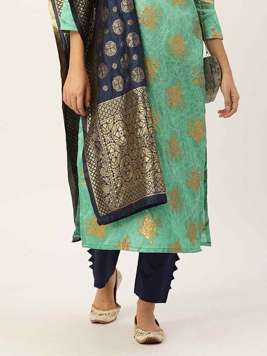 Sea Green Jacquard Embroidered Party Casual Pant Salwar Kameez