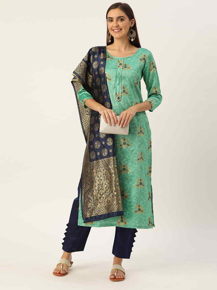 Sea Green Jacquard Embroidered Party Casual Pant Salwar Kameez