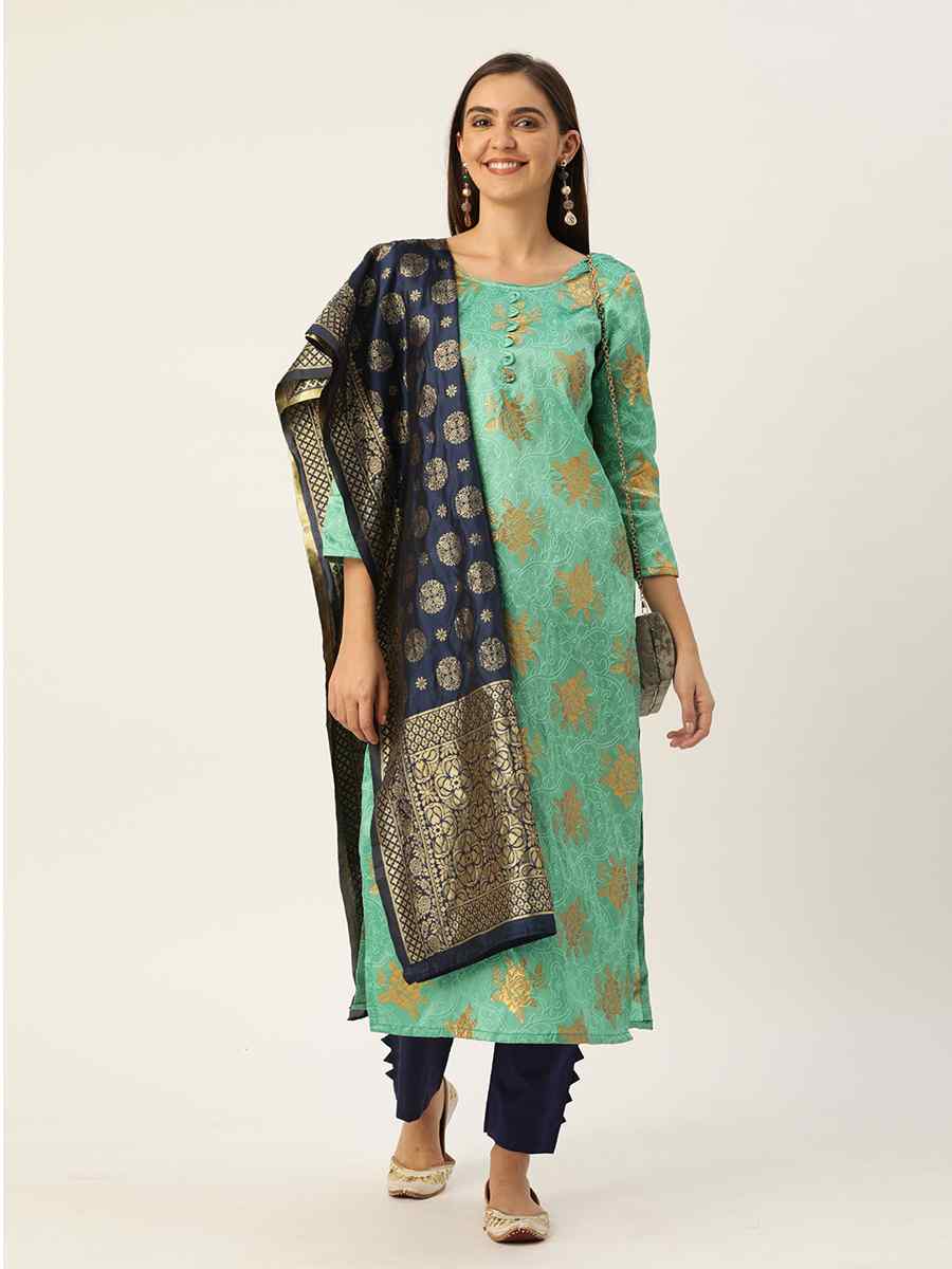 Sea Green Jacquard Embroidered Party Casual Pant Salwar Kameez