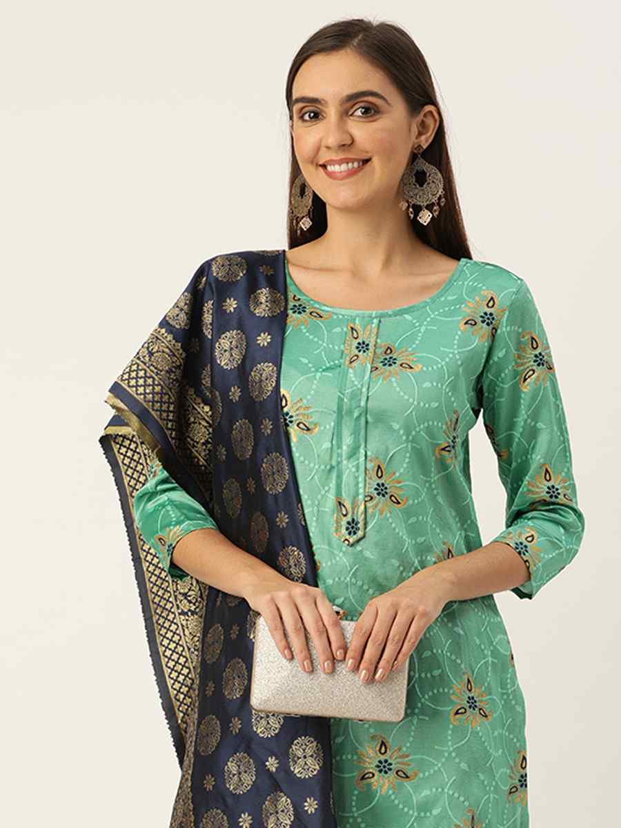 Sea Green Jacquard Embroidered Party Casual Pant Salwar Kameez