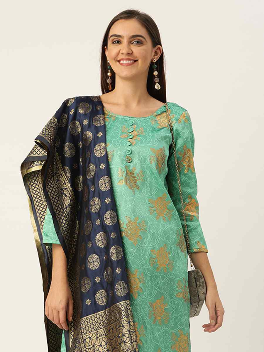 Sea Green Jacquard Embroidered Party Casual Pant Salwar Kameez