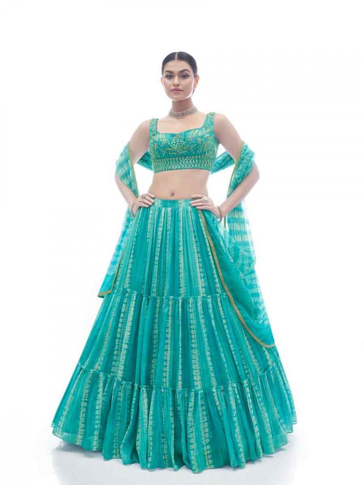 Sea Green Jacquard Embroidered Wedding Mehendi Traditional Lehenga Choli