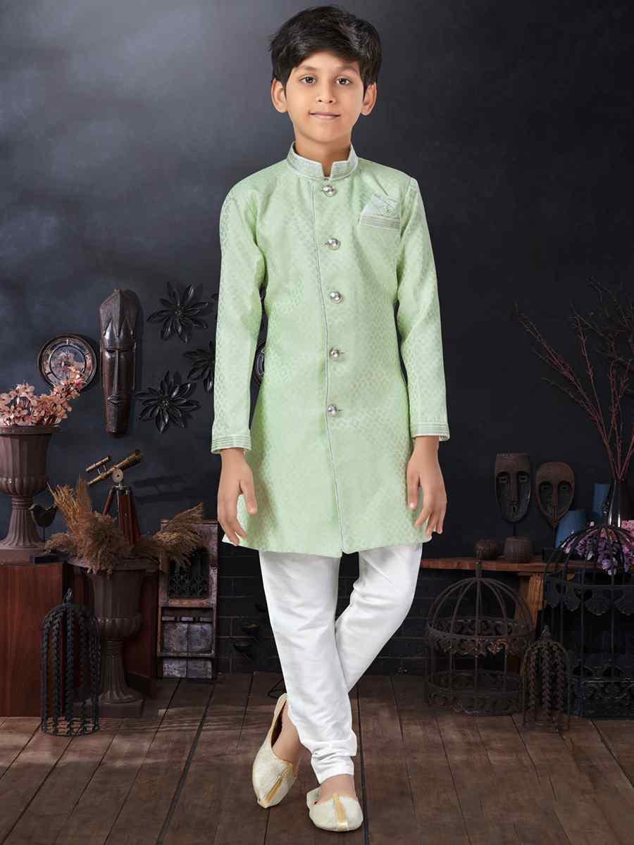 Sea Green Jacquard Printed Traditional Party Kurta