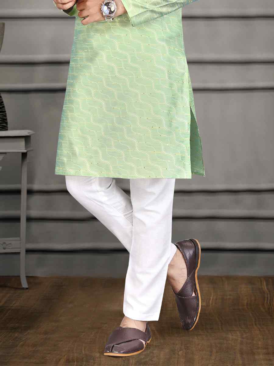 Sea Green Jacquard Woven Festival Mehendi Kurta
